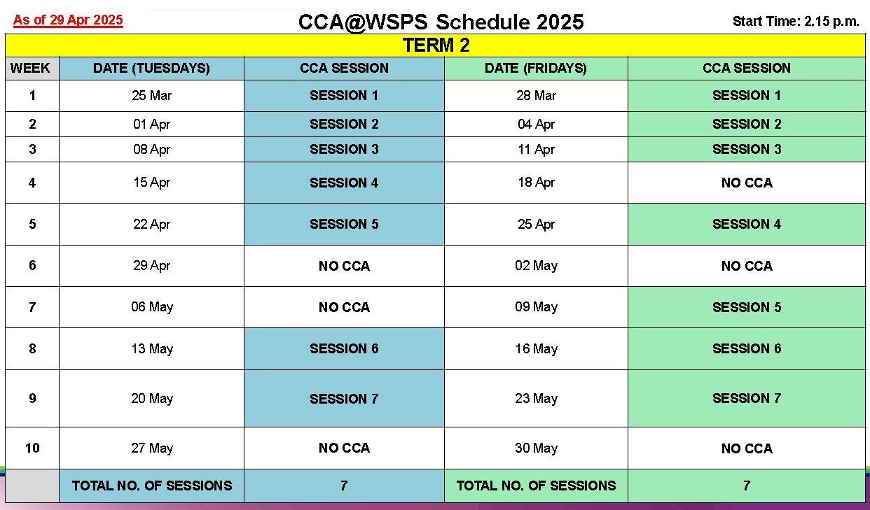 CCA Schedule for Term 2